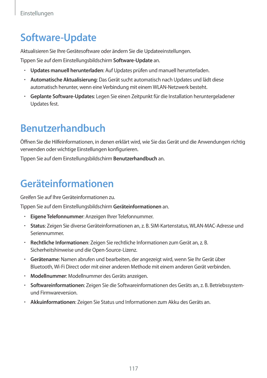 Samsung SM-G390FZKADBT manual Software-Update, Benutzerhandbuch, Geräteinformationen 