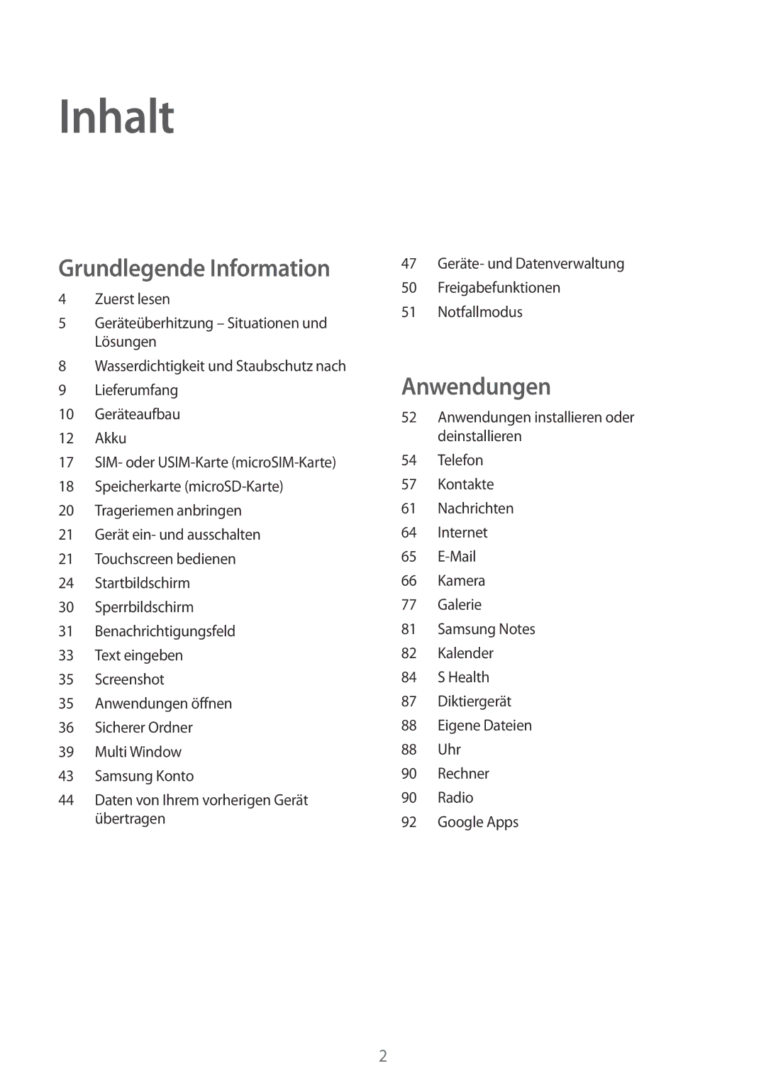 Samsung SM-G390FZKADBT manual Inhalt 