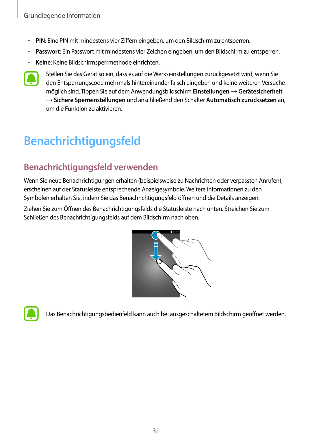 Samsung SM-G390FZKADBT manual Benachrichtigungsfeld verwenden 