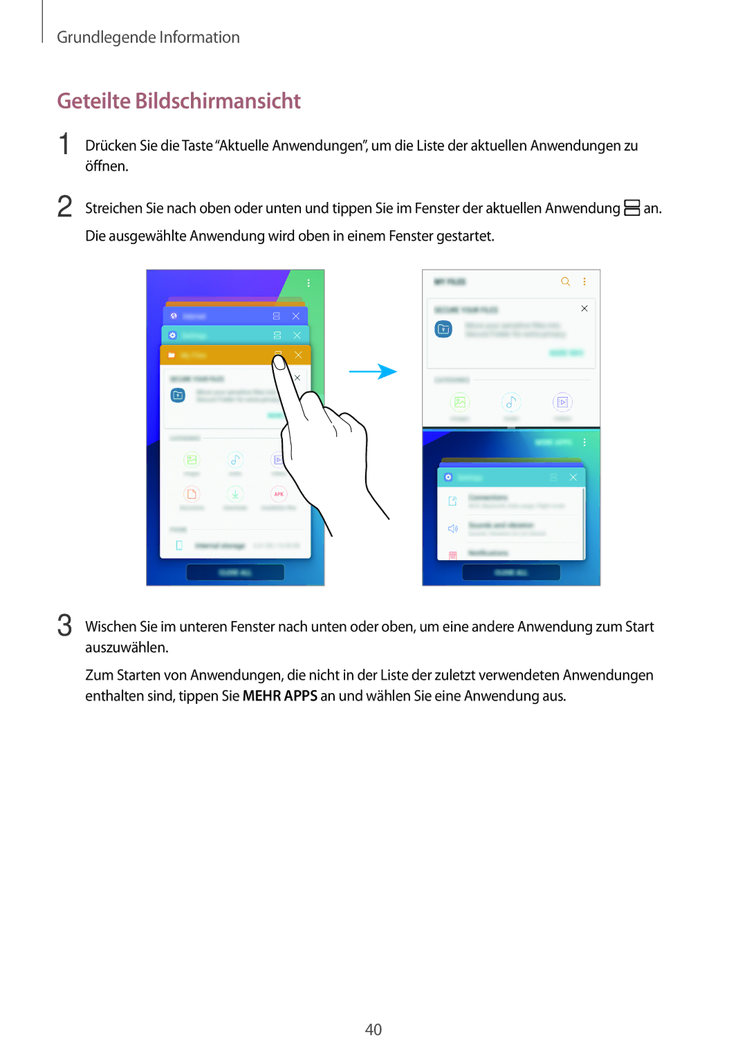 Samsung SM-G390FZKADBT manual Geteilte Bildschirmansicht 