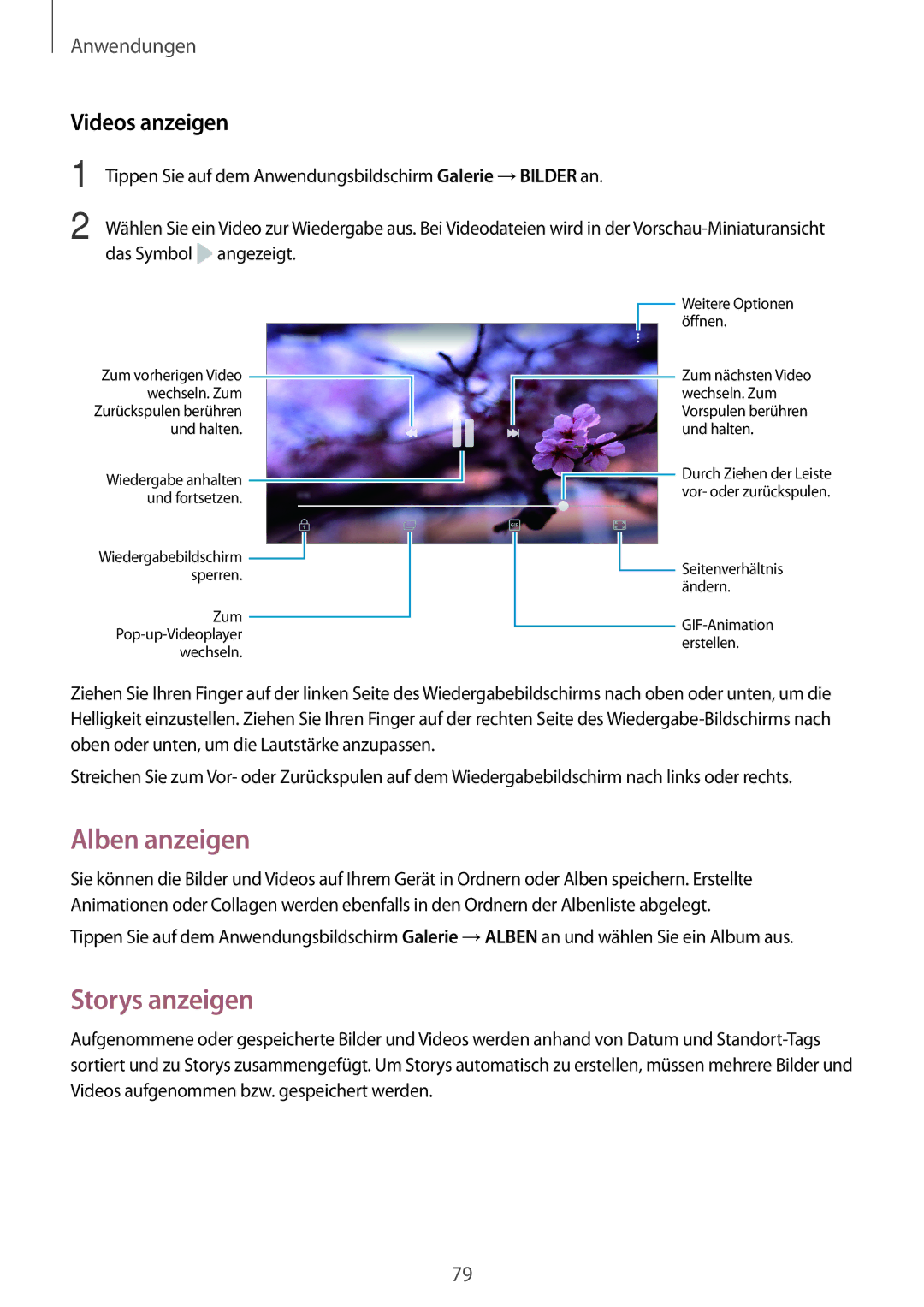 Samsung SM-G390FZKADBT manual Alben anzeigen, Storys anzeigen, Videos anzeigen 