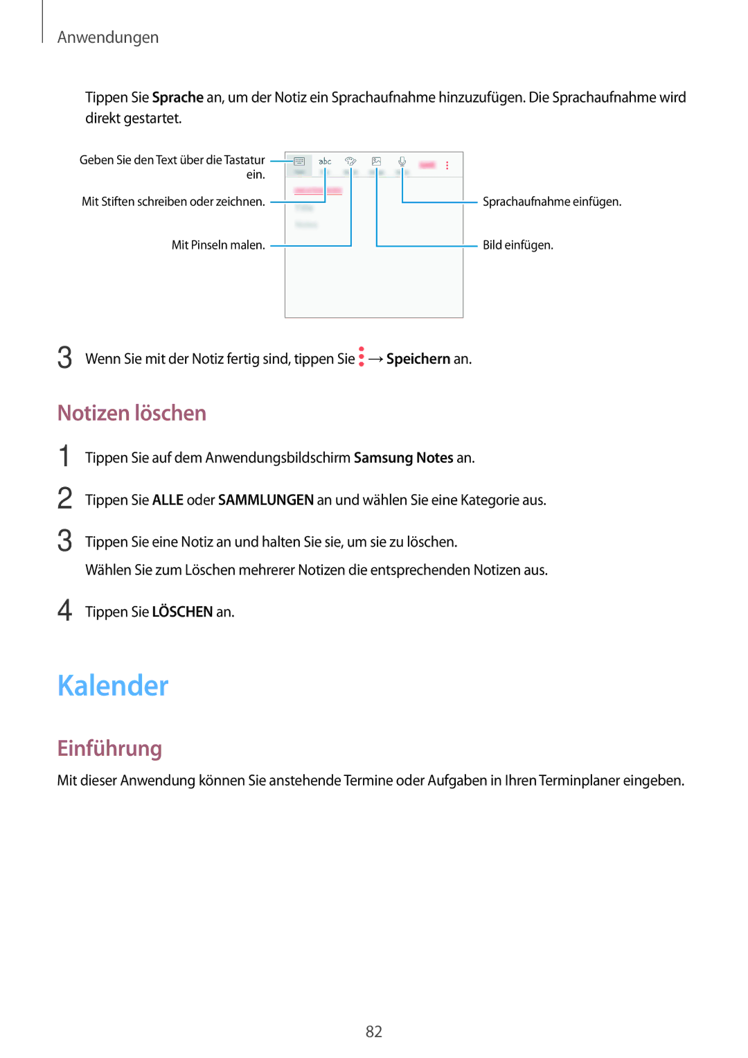 Samsung SM-G390FZKADBT manual Kalender, Notizen löschen 