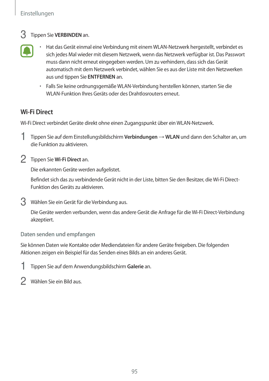 Samsung SM-G390FZKADBT manual Wi-Fi Direct, Einstellungen 