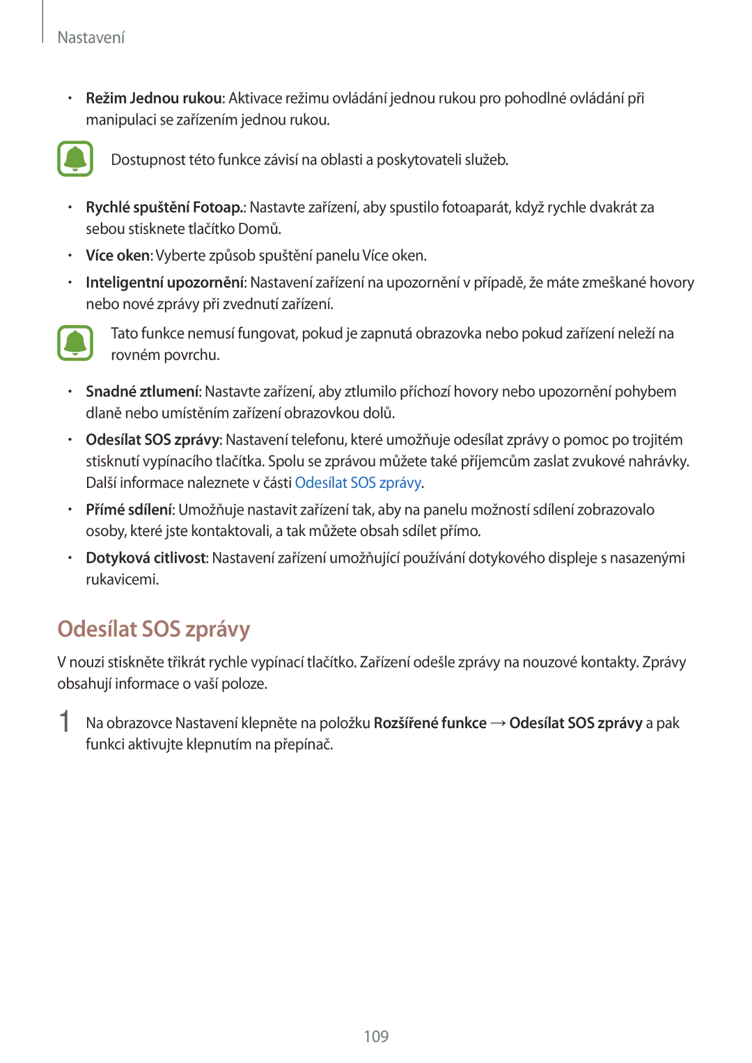 Samsung SM-G390FZKAETL manual Odesílat SOS zprávy 