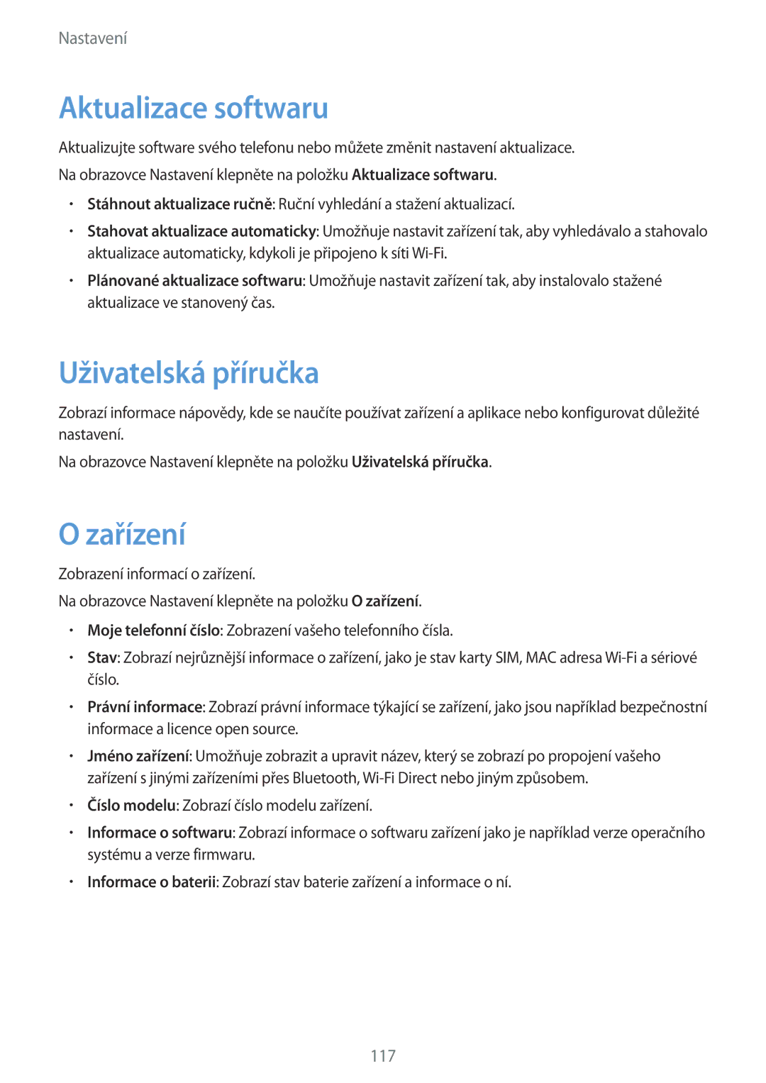 Samsung SM-G390FZKAETL manual Aktualizace softwaru, Uživatelská příručka, Zařízení 