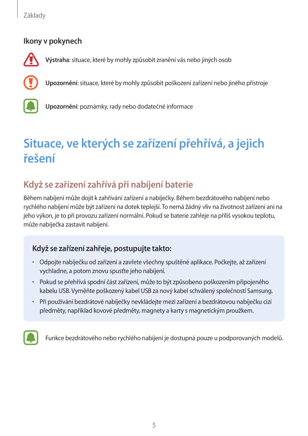 Samsung SM-G390FZKAETL manual Situace, ve kterých se zařízení přehřívá, a jejich řešení, Ikony v pokynech 