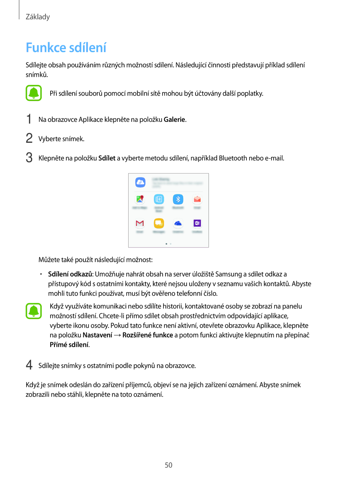 Samsung SM-G390FZKAETL manual Funkce sdílení 