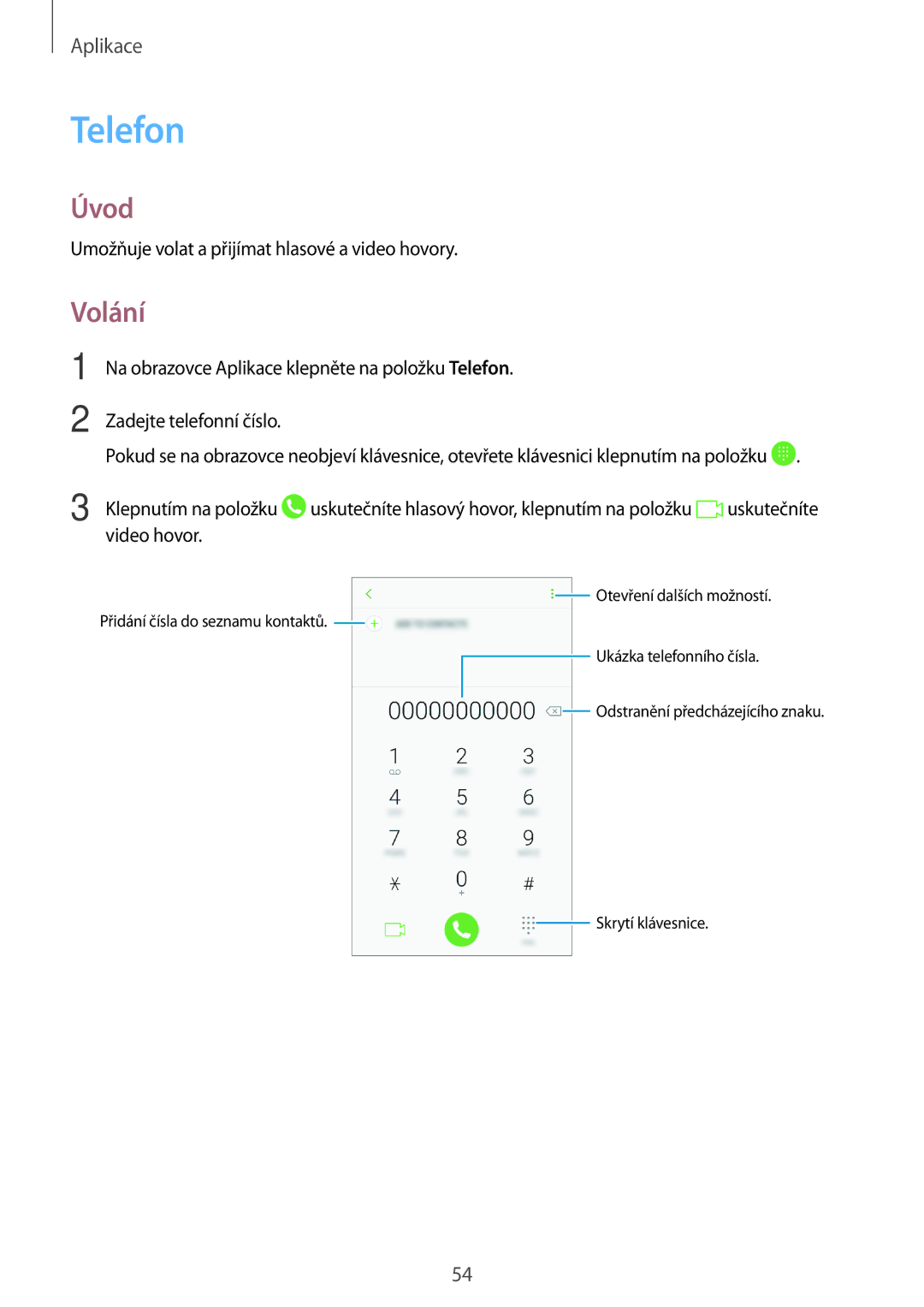 Samsung SM-G390FZKAETL manual Telefon, Volání 