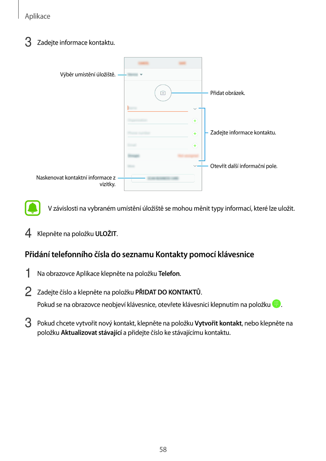 Samsung SM-G390FZKAETL manual Zadejte informace kontaktu 