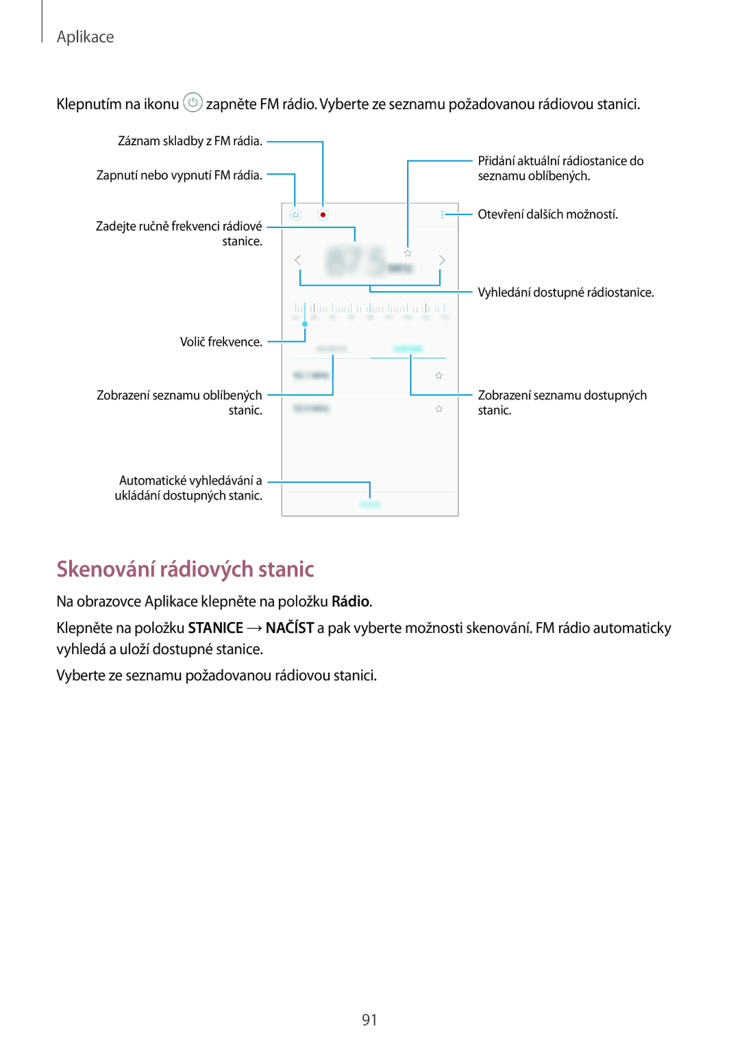 Samsung SM-G390FZKAETL manual Skenování rádiových stanic, Stanice 