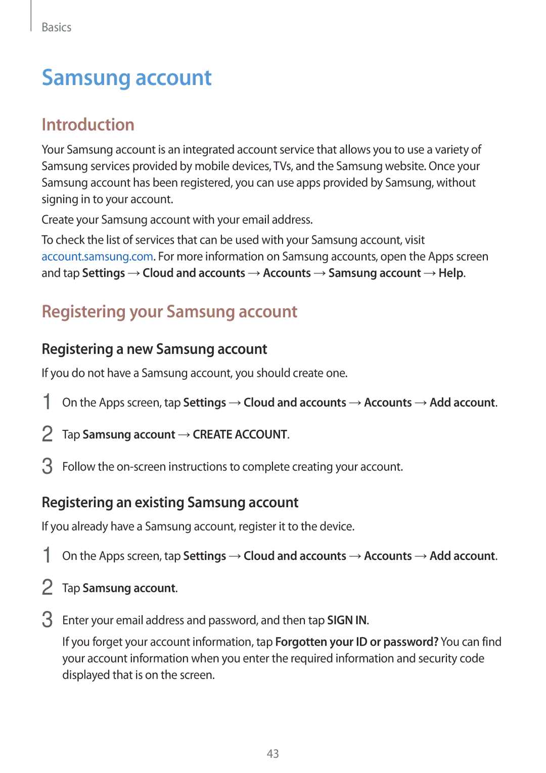 Samsung SM-G390FZKAILO manual Registering your Samsung account, Registering a new Samsung account 