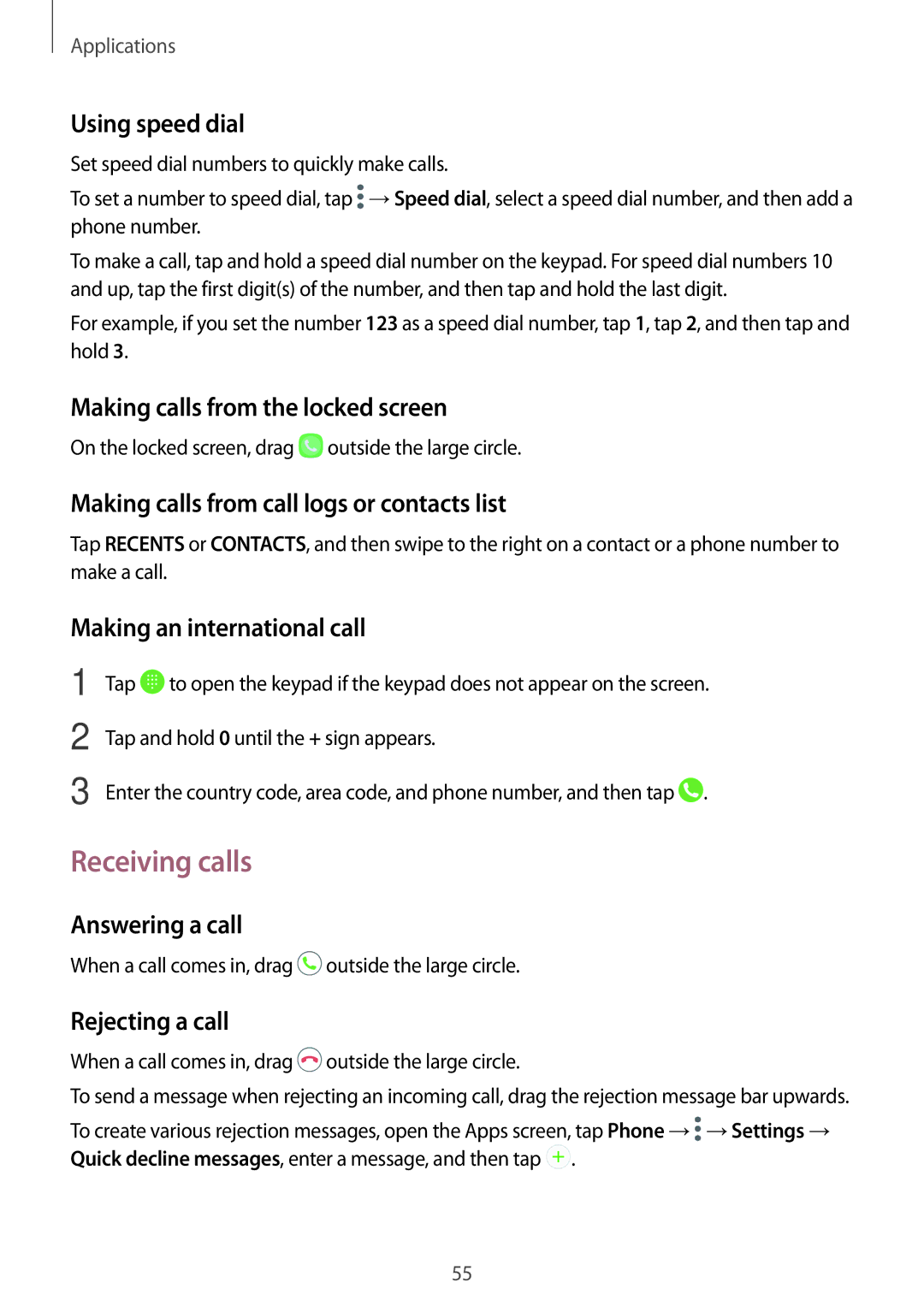 Samsung SM-G390FZKAILO manual Receiving calls 