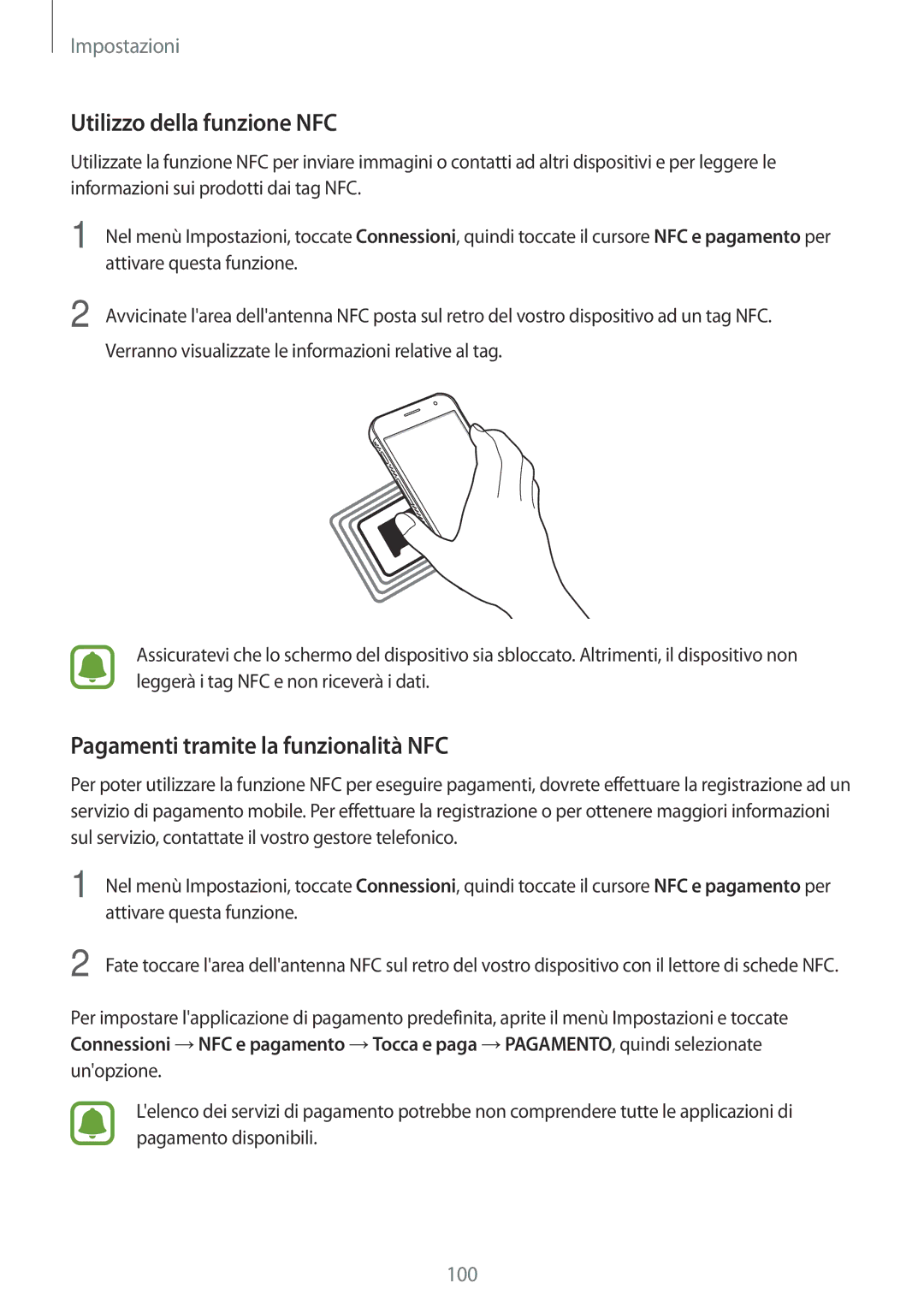 Samsung SM-G390FZKAITV manual Utilizzo della funzione NFC, Pagamenti tramite la funzionalità NFC 