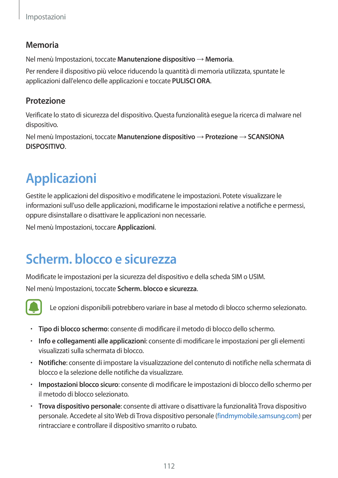 Samsung SM-G390FZKAITV manual Applicazioni, Scherm. blocco e sicurezza, Protezione 