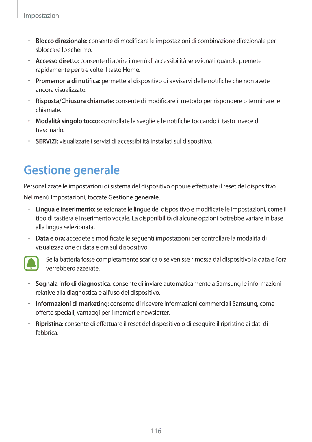 Samsung SM-G390FZKAITV manual Gestione generale 