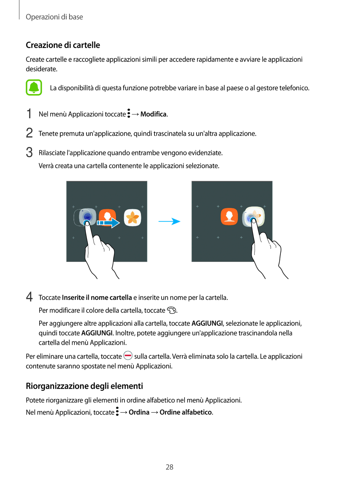 Samsung SM-G390FZKAITV manual Riorganizzazione degli elementi 