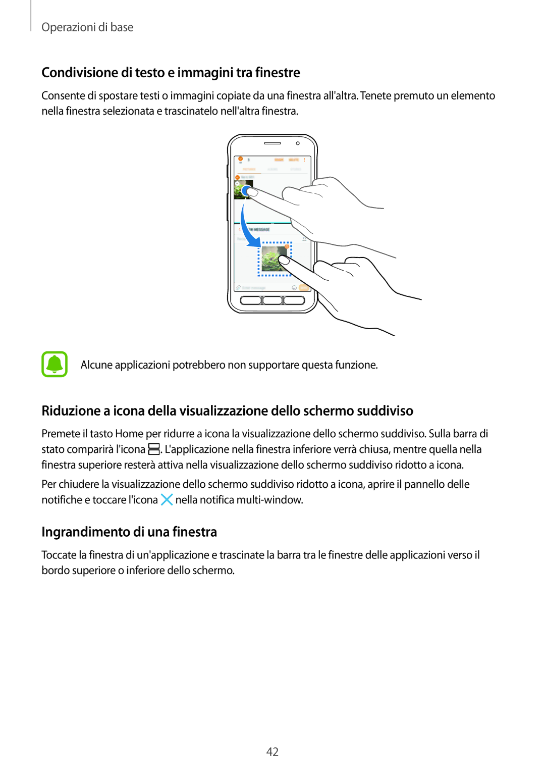 Samsung SM-G390FZKAITV manual Condivisione di testo e immagini tra finestre, Ingrandimento di una finestra 