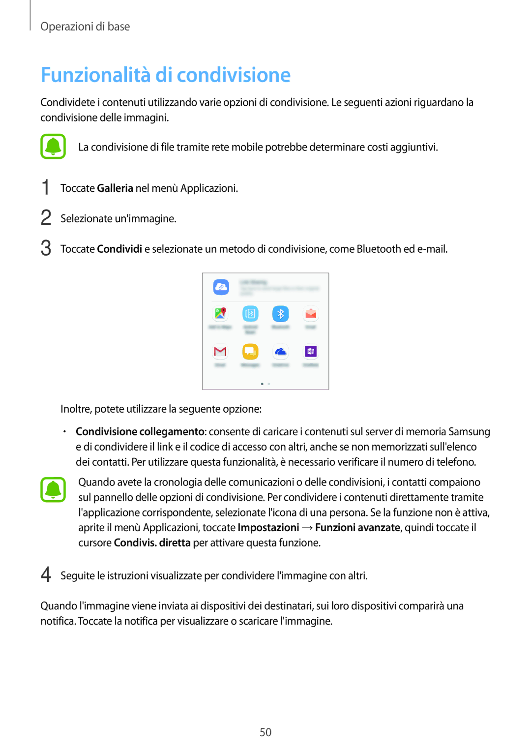 Samsung SM-G390FZKAITV manual Funzionalità di condivisione 