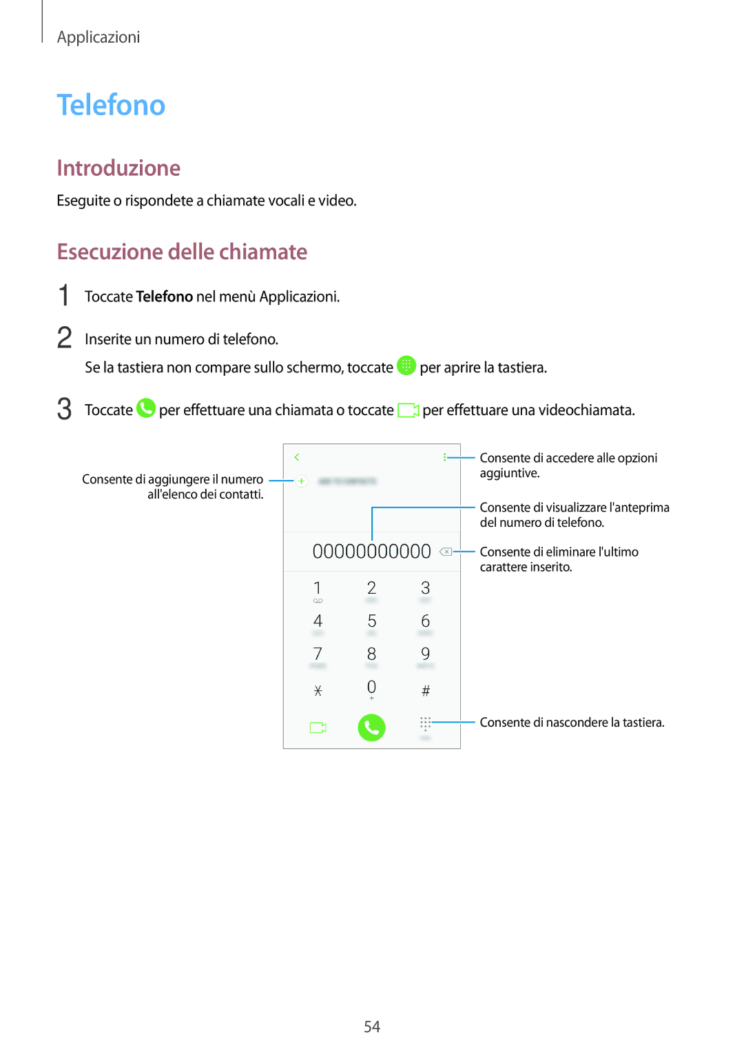 Samsung SM-G390FZKAITV manual Telefono, Esecuzione delle chiamate 