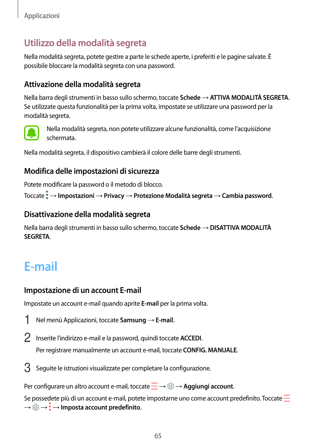 Samsung SM-G390FZKAITV manual Mail, Utilizzo della modalità segreta 