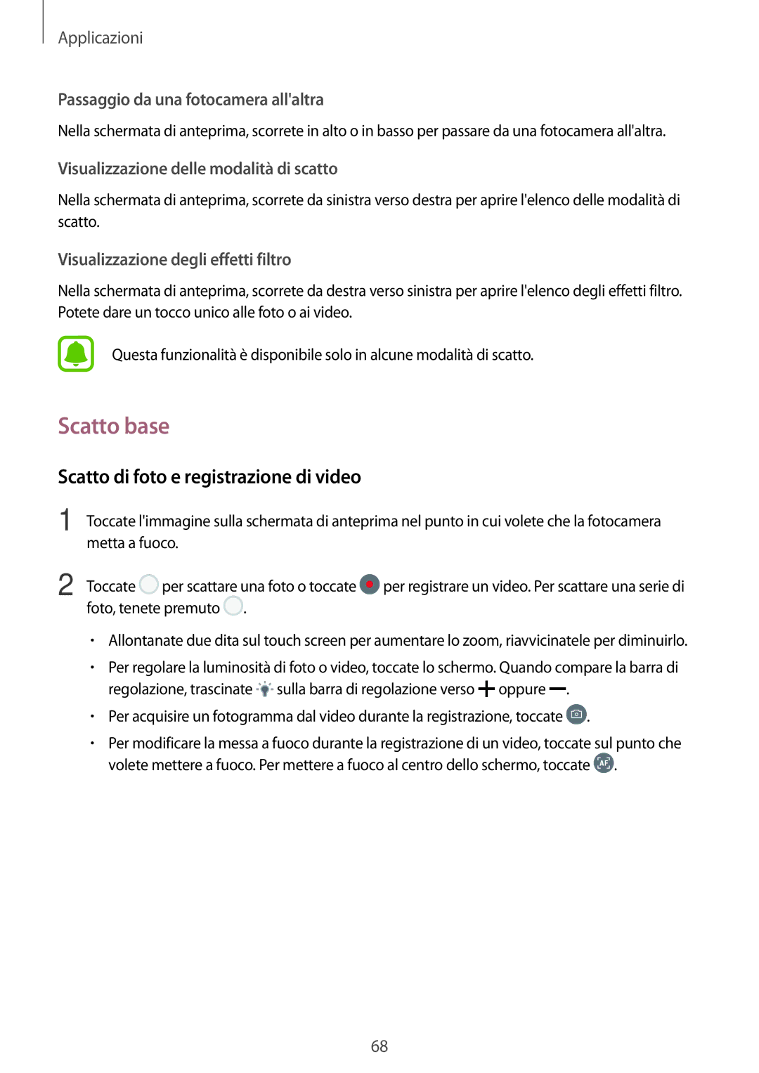 Samsung SM-G390FZKAITV manual Scatto base, Scatto di foto e registrazione di video 