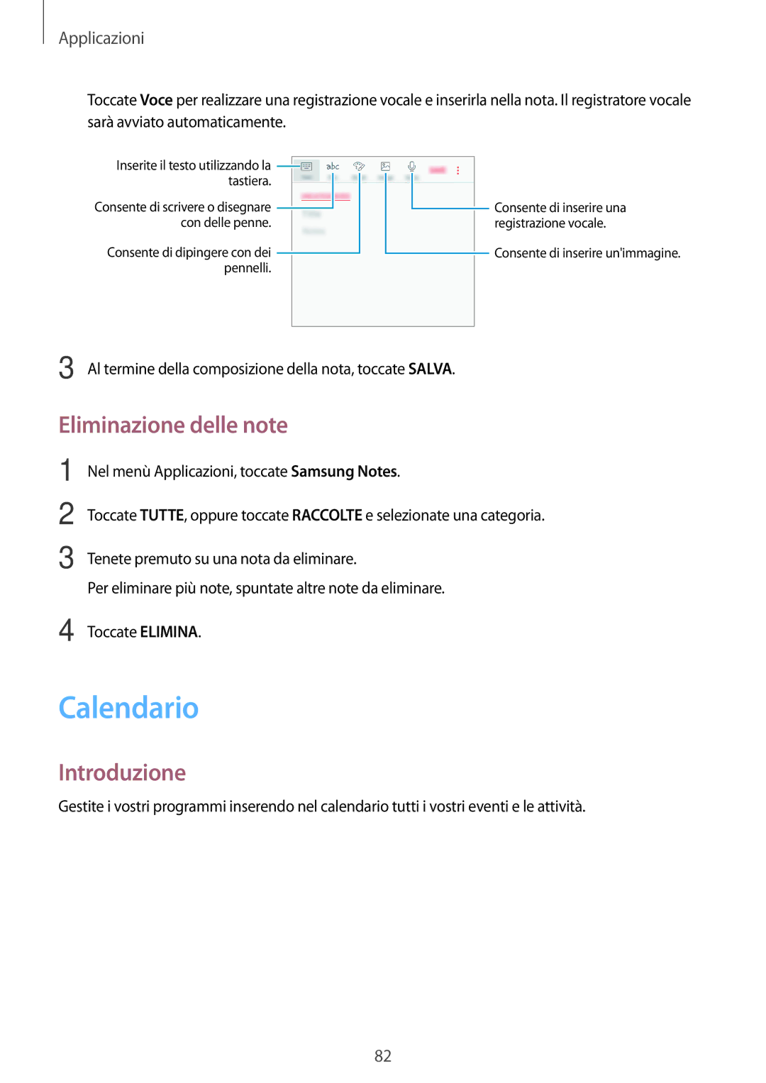 Samsung SM-G390FZKAITV manual Calendario, Eliminazione delle note 