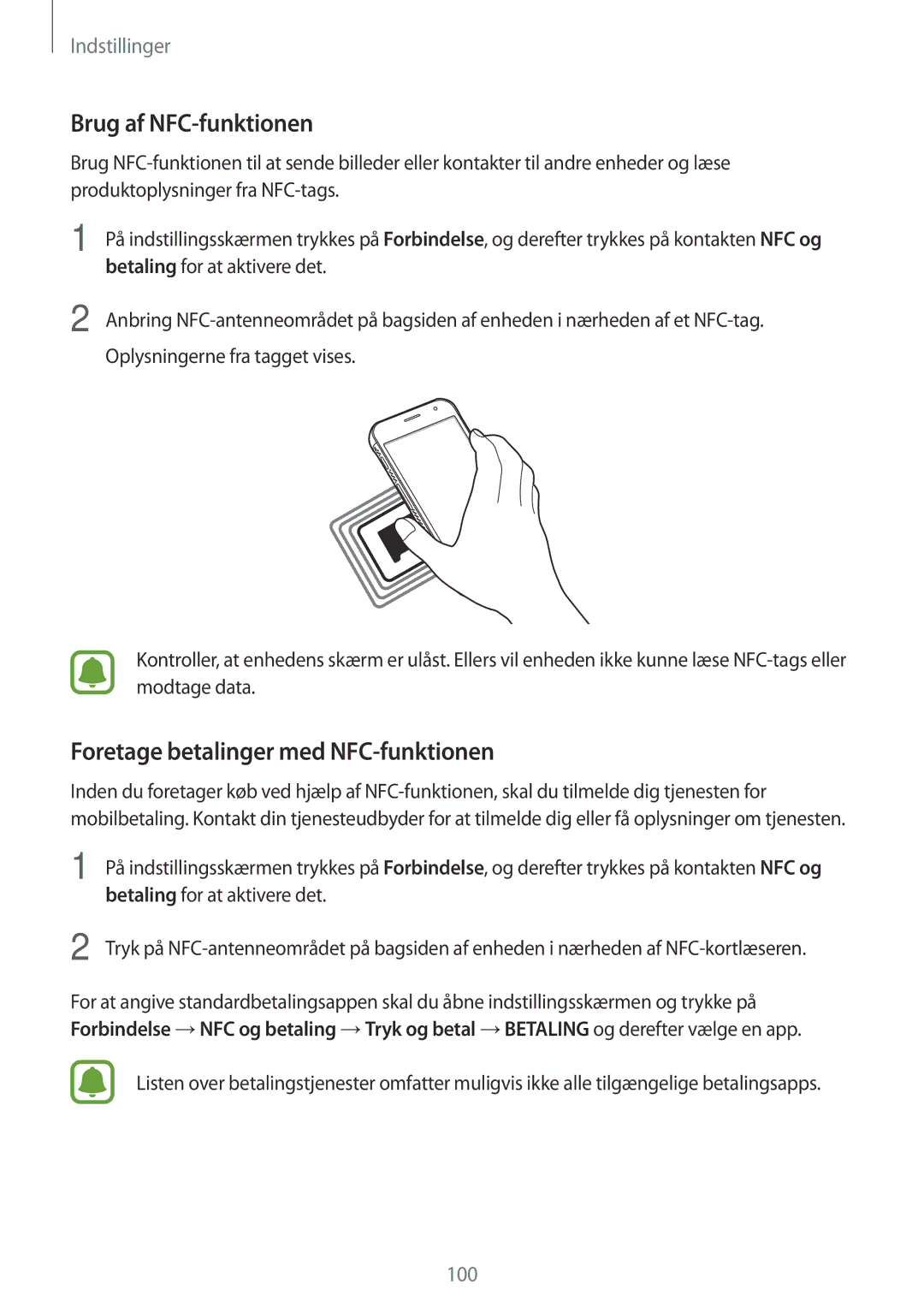 Samsung SM-G390FZKANEE manual Brug af NFC-funktionen, Foretage betalinger med NFC-funktionen 