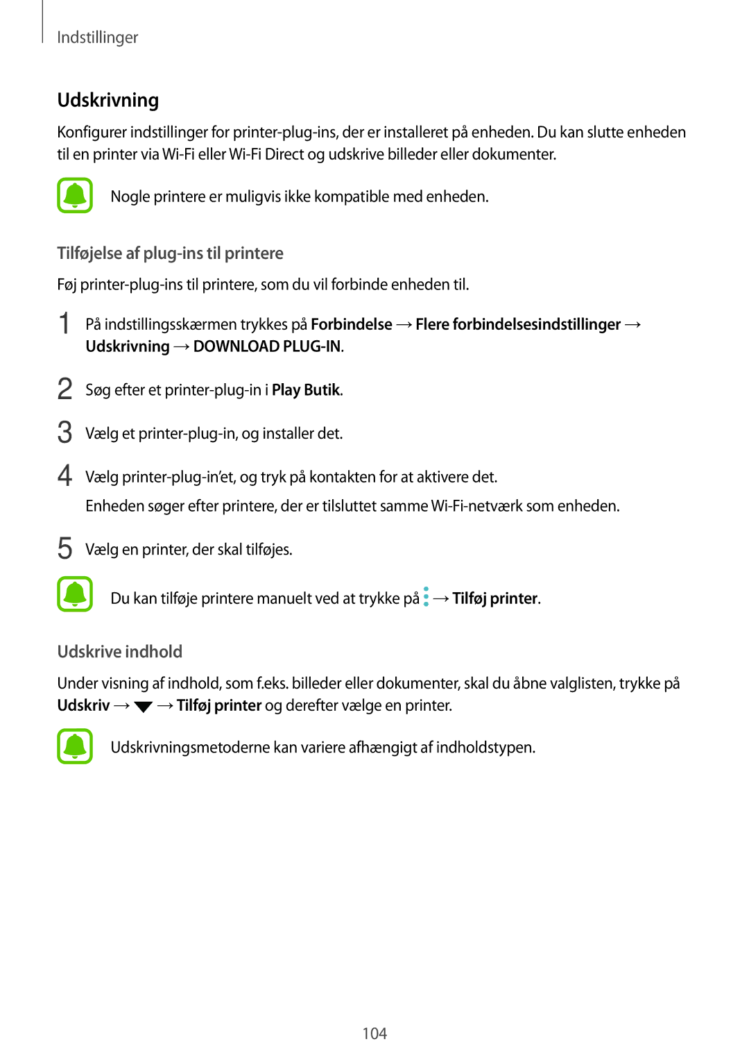 Samsung SM-G390FZKANEE manual Udskrivning, Tilføjelse af plug-ins til printere 