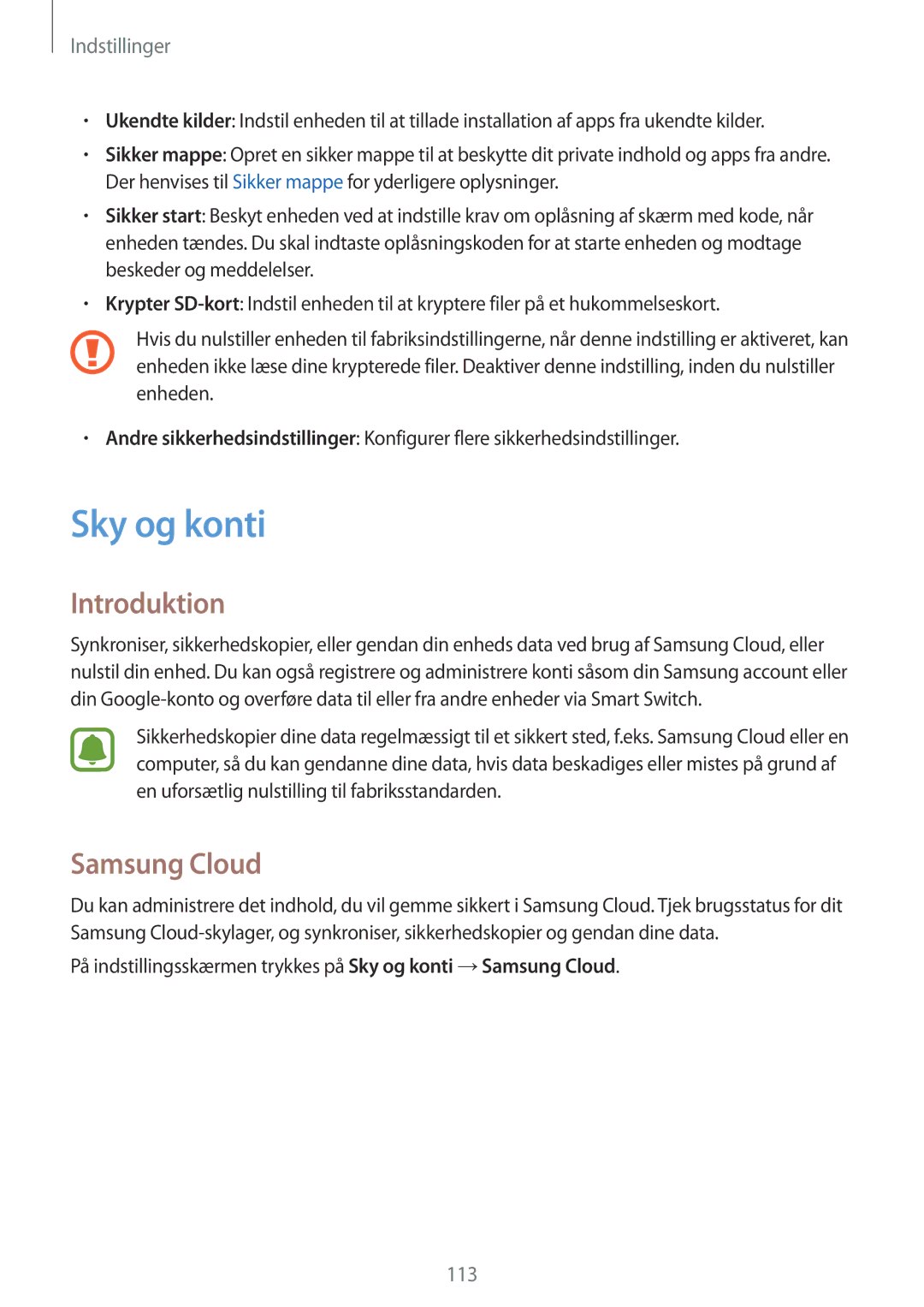 Samsung SM-G390FZKANEE manual Sky og konti, Samsung Cloud 