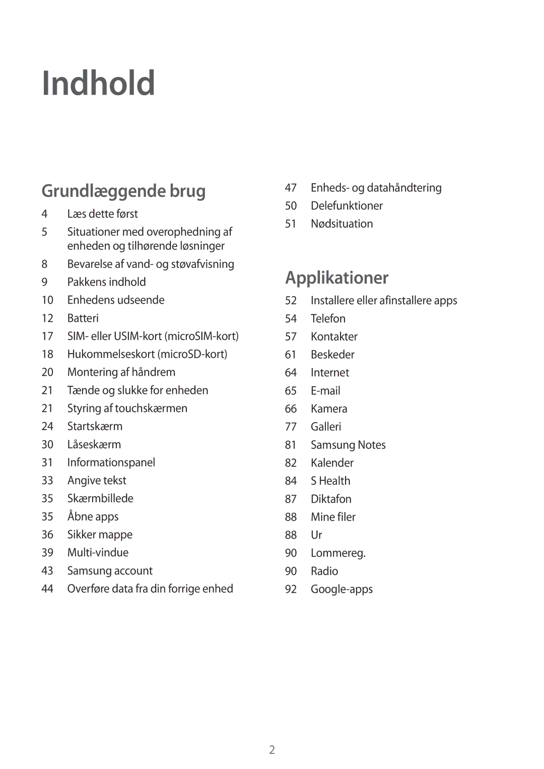 Samsung SM-G390FZKANEE manual Indhold 