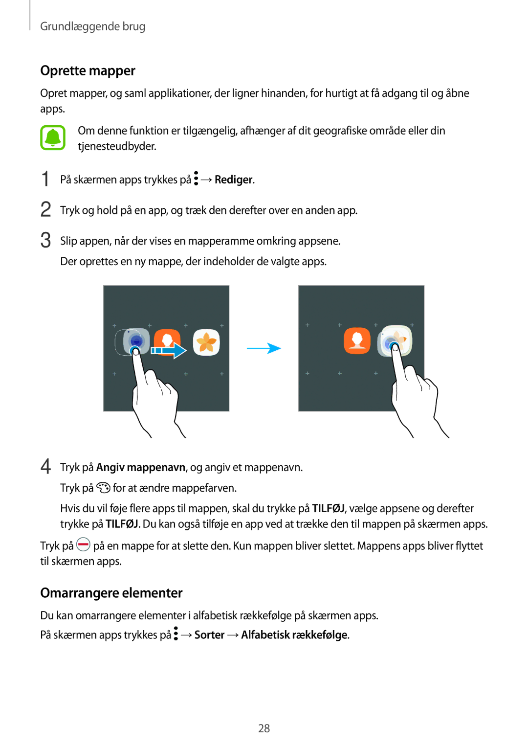 Samsung SM-G390FZKANEE manual Omarrangere elementer 