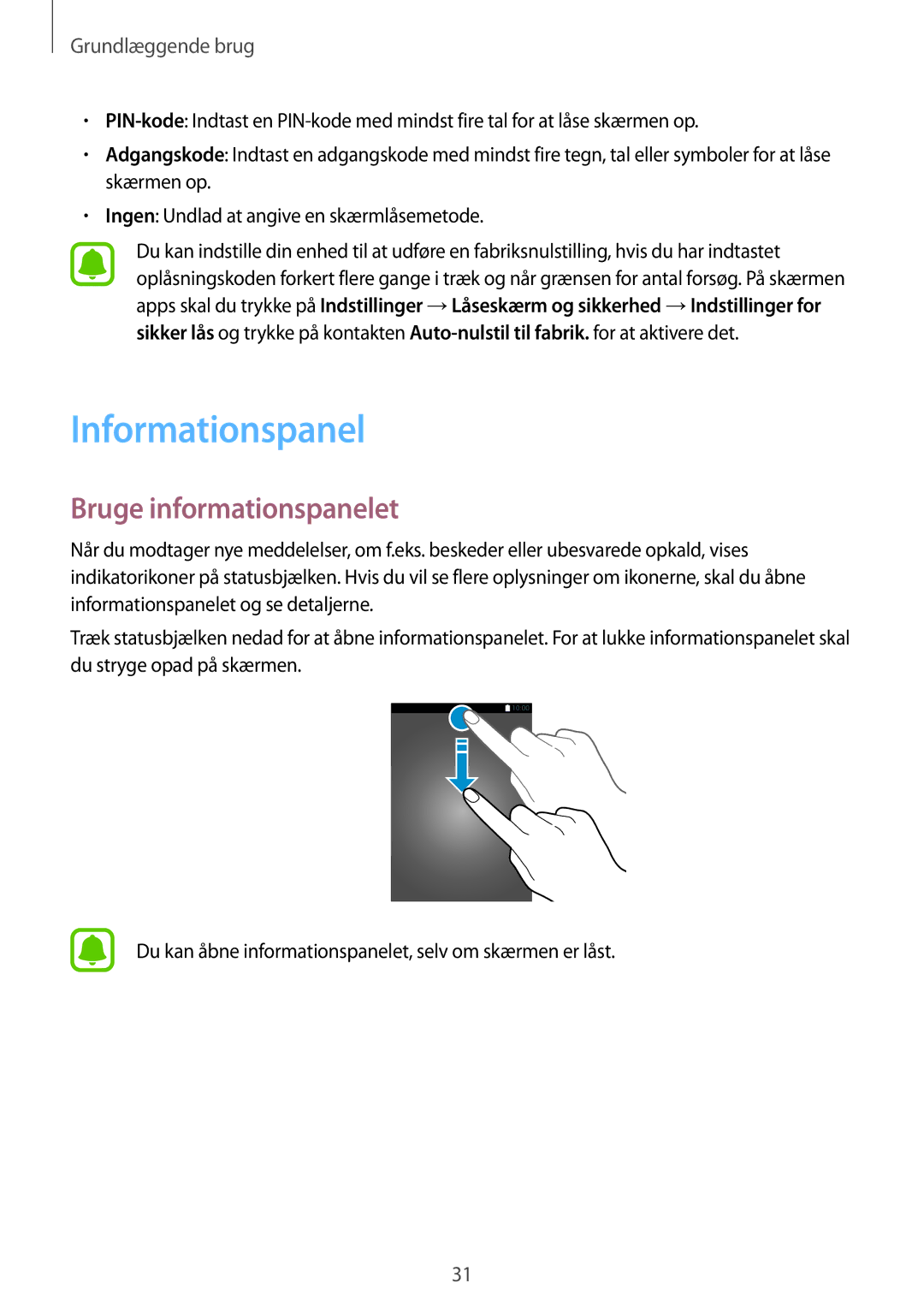 Samsung SM-G390FZKANEE manual Informationspanel, Bruge informationspanelet 