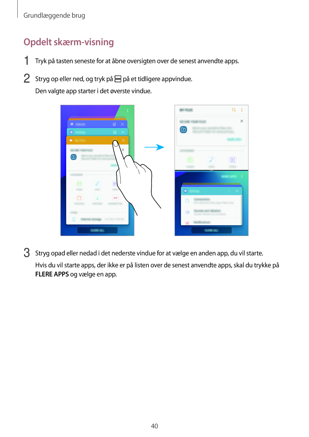 Samsung SM-G390FZKANEE manual Opdelt skærm-visning 