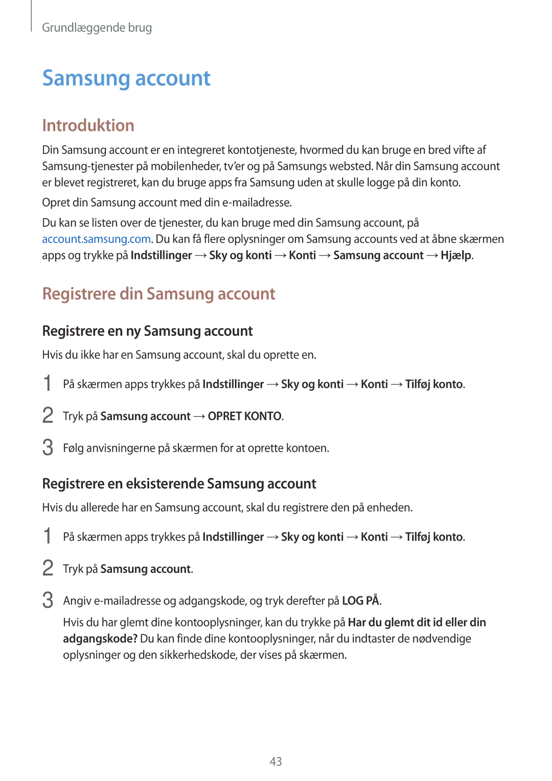 Samsung SM-G390FZKANEE manual Registrere din Samsung account, Registrere en ny Samsung account 