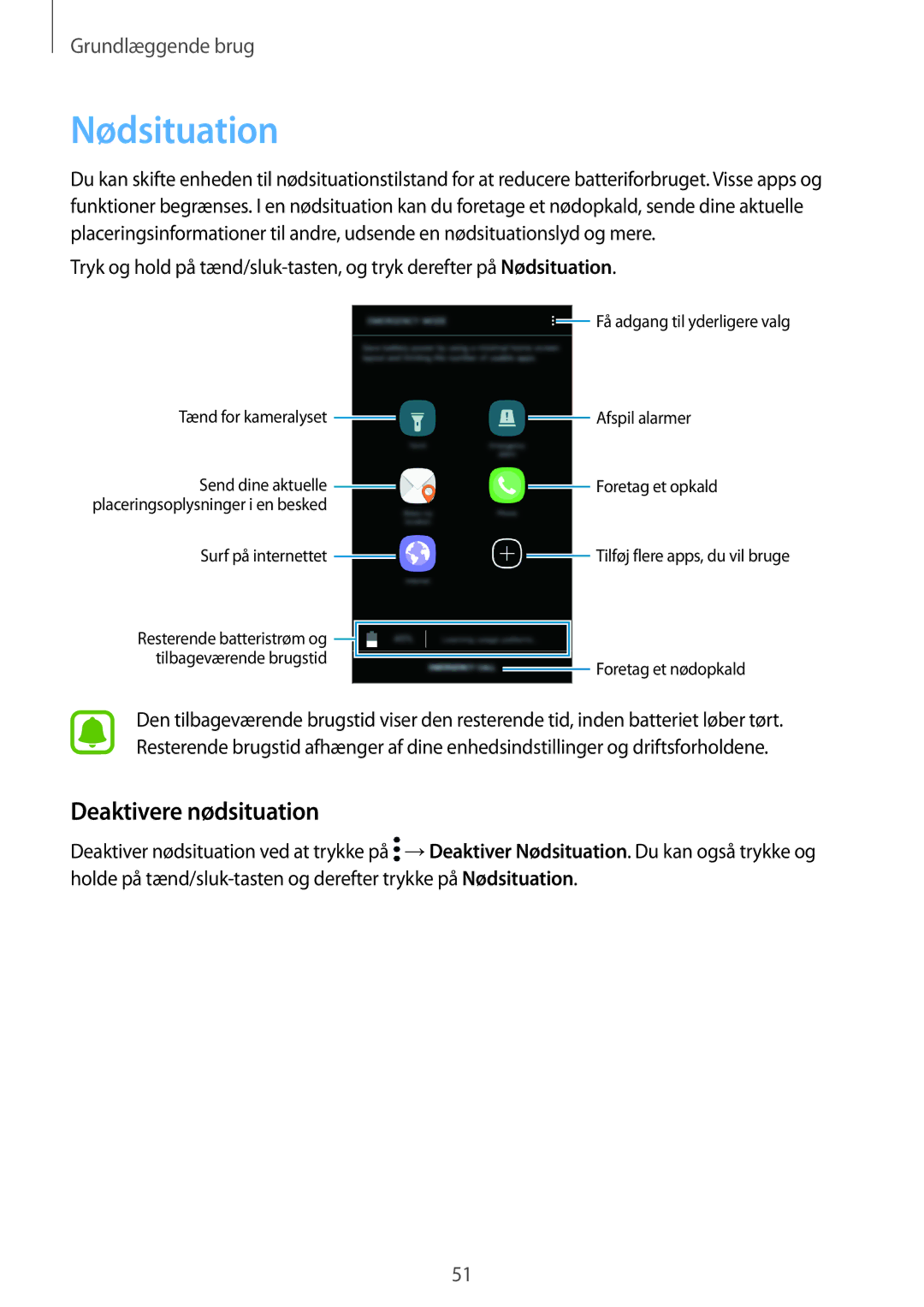 Samsung SM-G390FZKANEE manual Nødsituation, Deaktivere nødsituation 