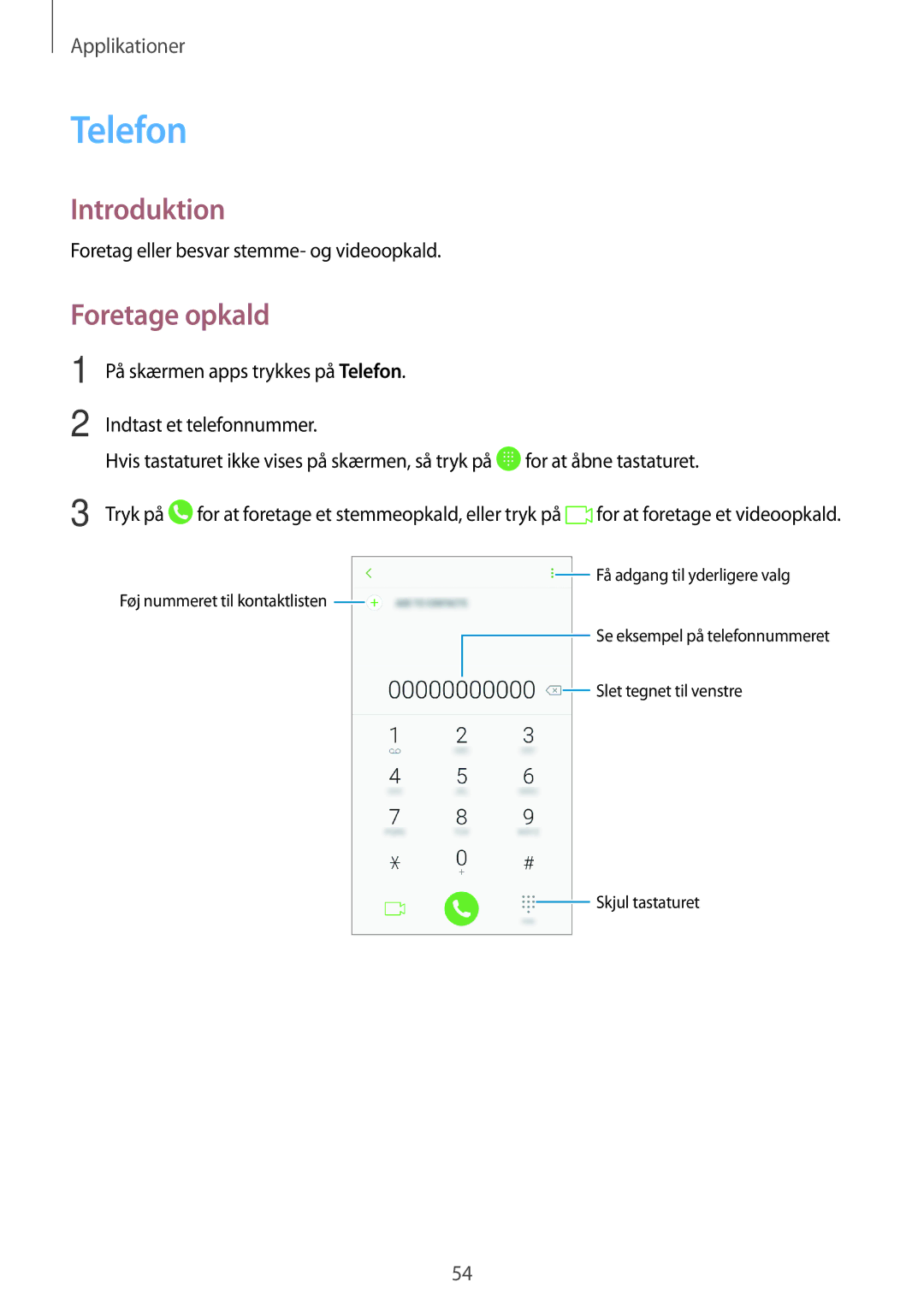 Samsung SM-G390FZKANEE manual Telefon, Foretage opkald 