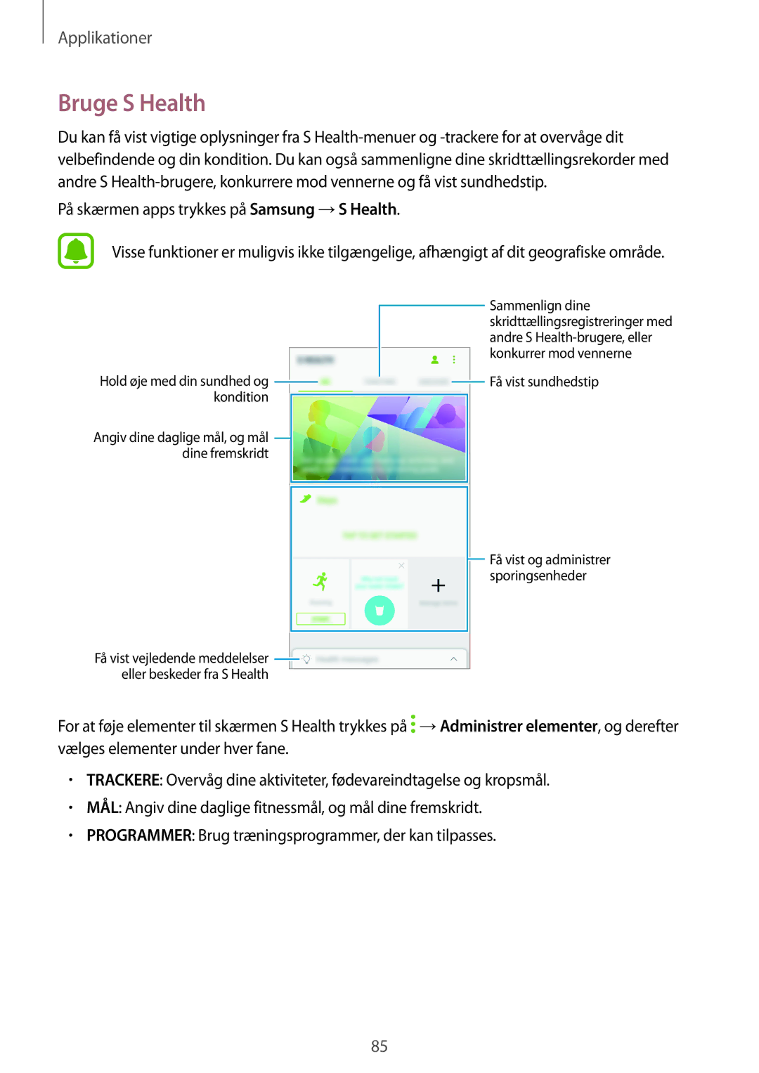 Samsung SM-G390FZKANEE manual Bruge S Health 