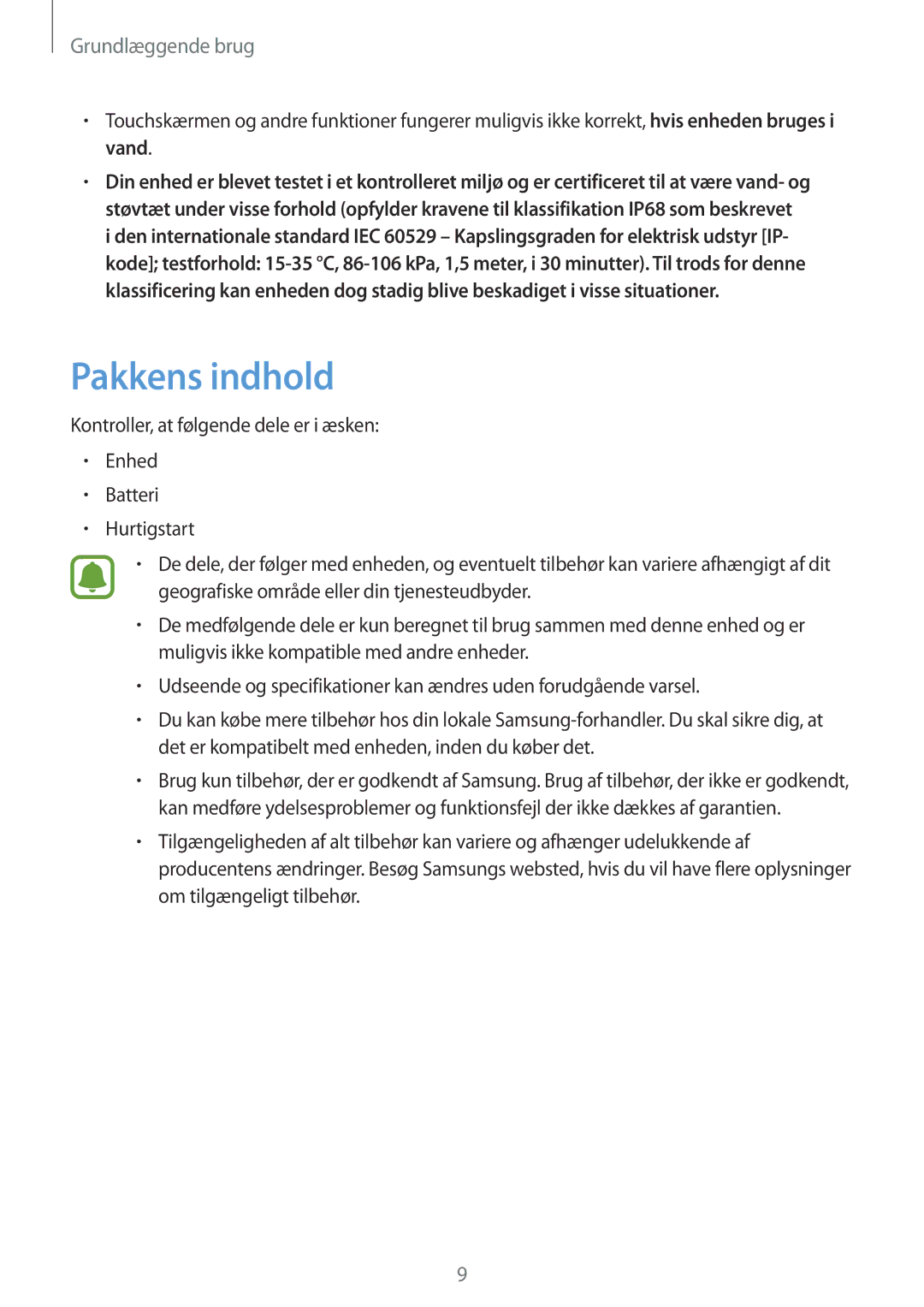 Samsung SM-G390FZKANEE manual Pakkens indhold 