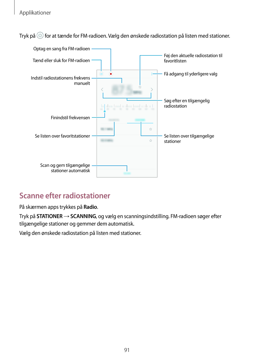 Samsung SM-G390FZKANEE manual Scanne efter radiostationer 