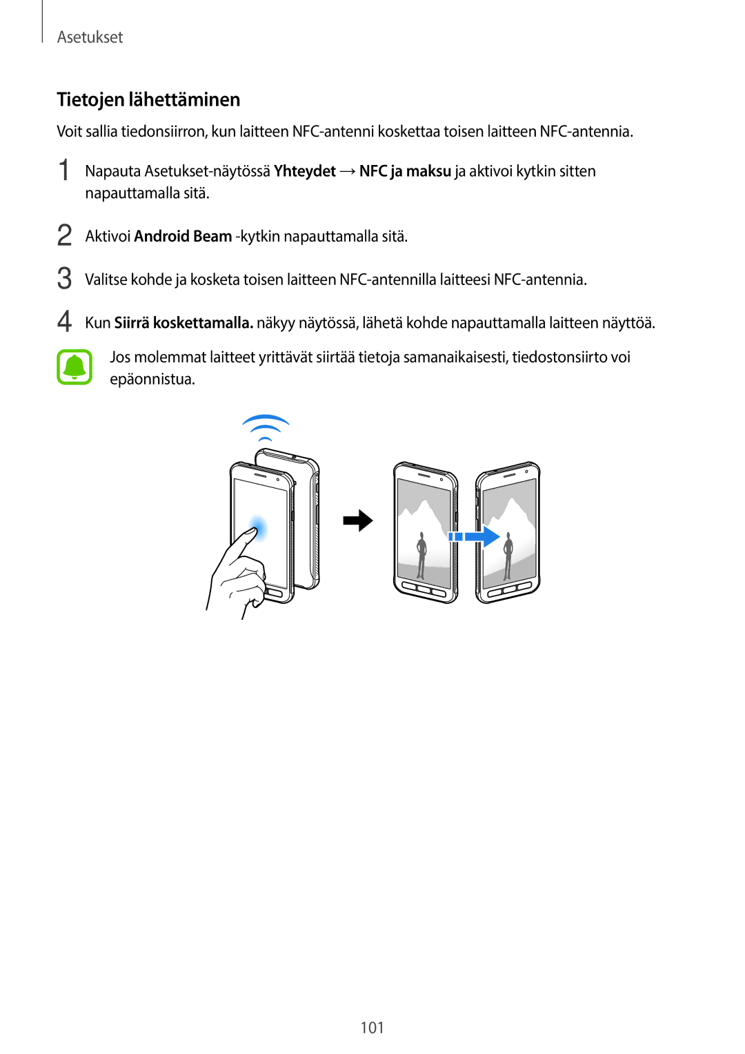 Samsung SM-G390FZKANEE manual Tietojen lähettäminen 