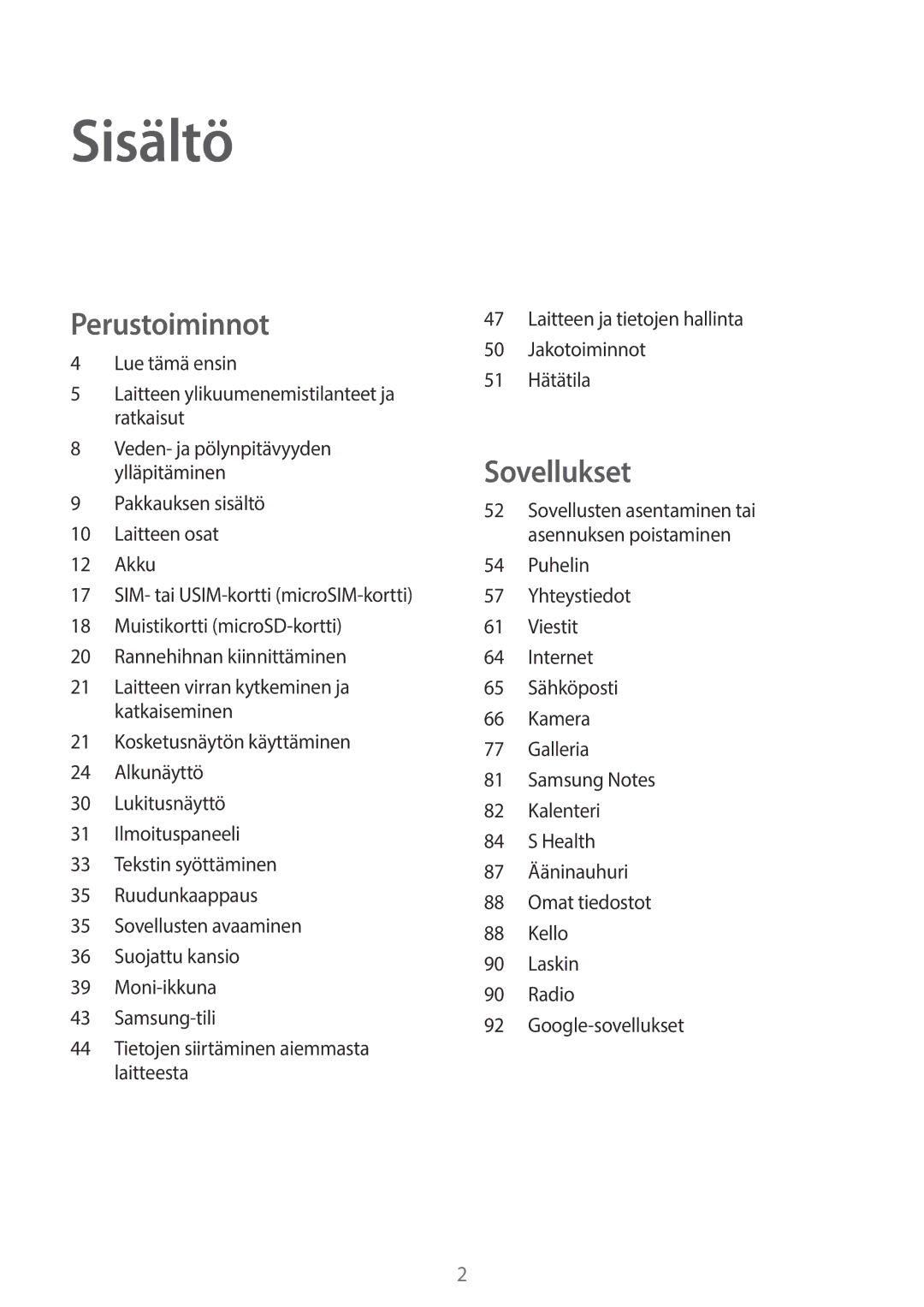 Samsung SM-G390FZKANEE manual Sisältö 