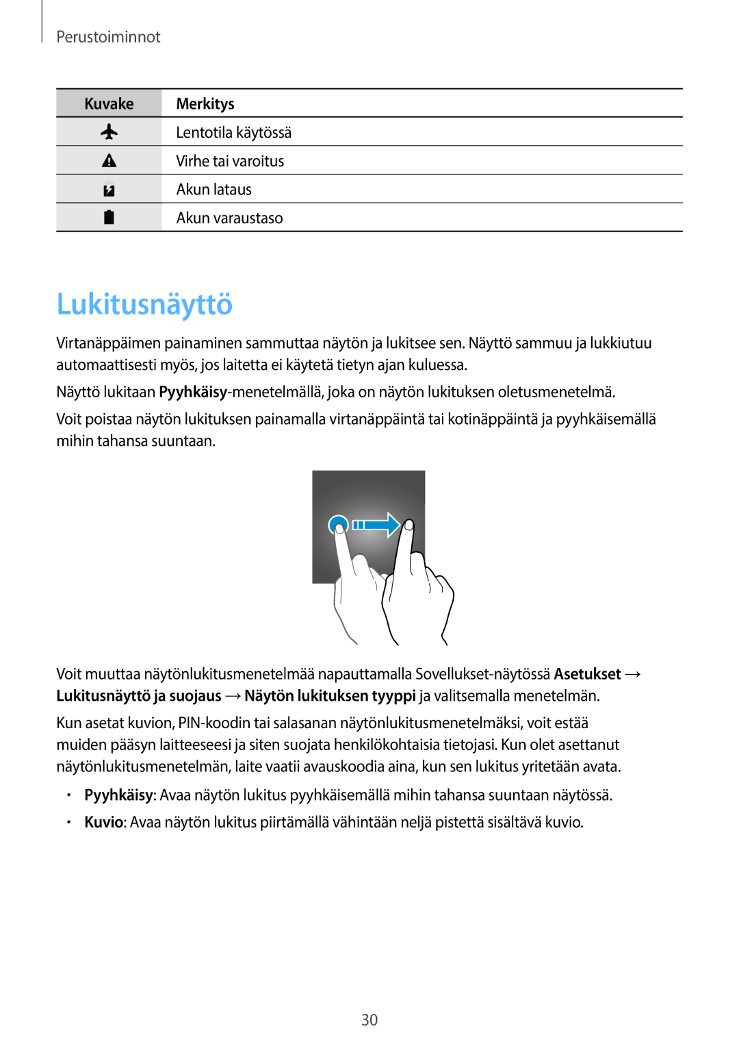 Samsung SM-G390FZKANEE manual Lukitusnäyttö 