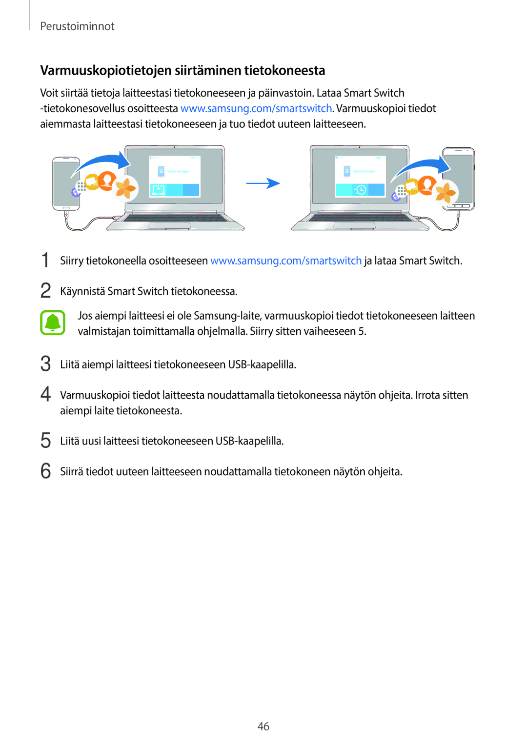 Samsung SM-G390FZKANEE manual Varmuuskopiotietojen siirtäminen tietokoneesta 