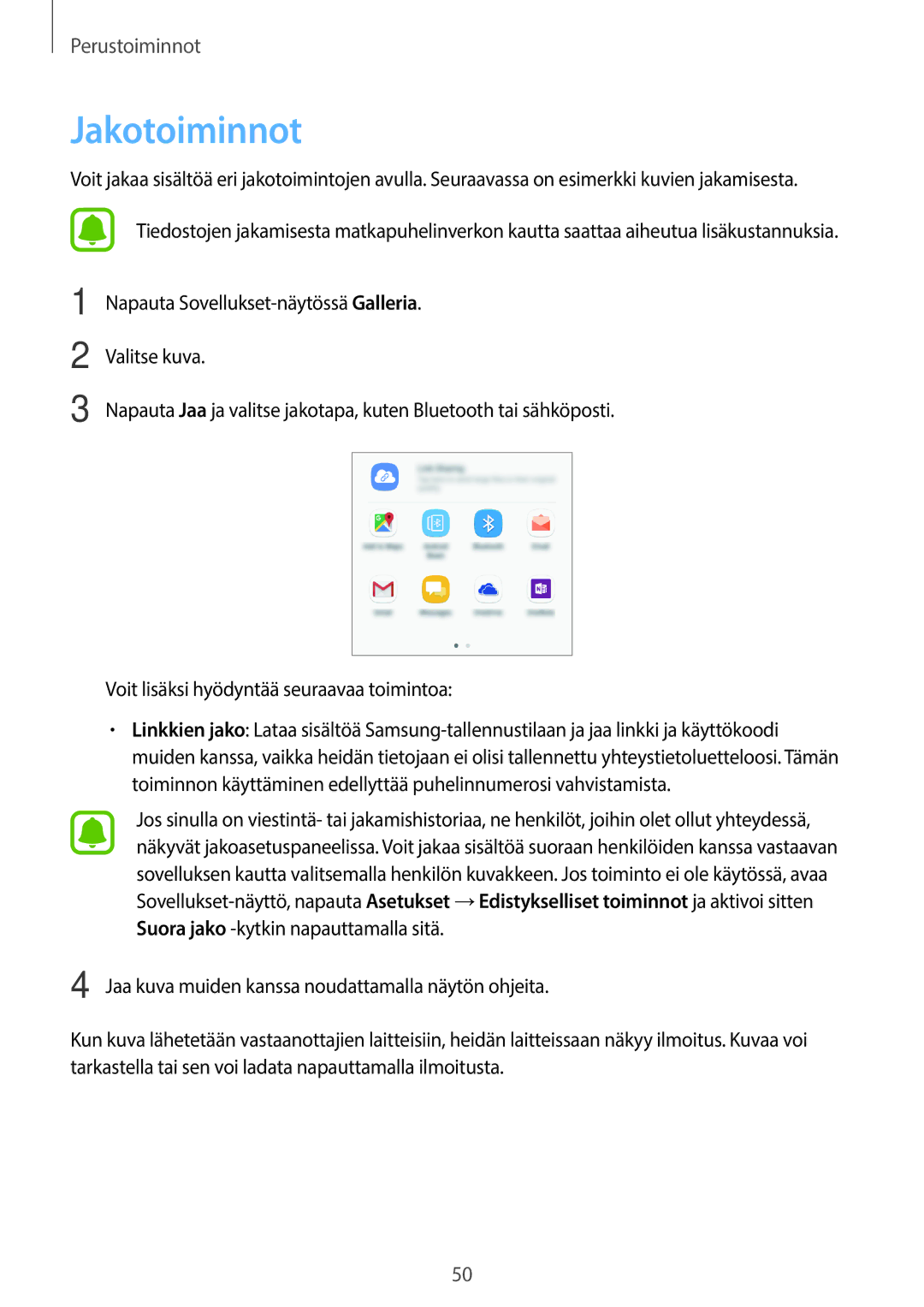 Samsung SM-G390FZKANEE manual Jakotoiminnot 