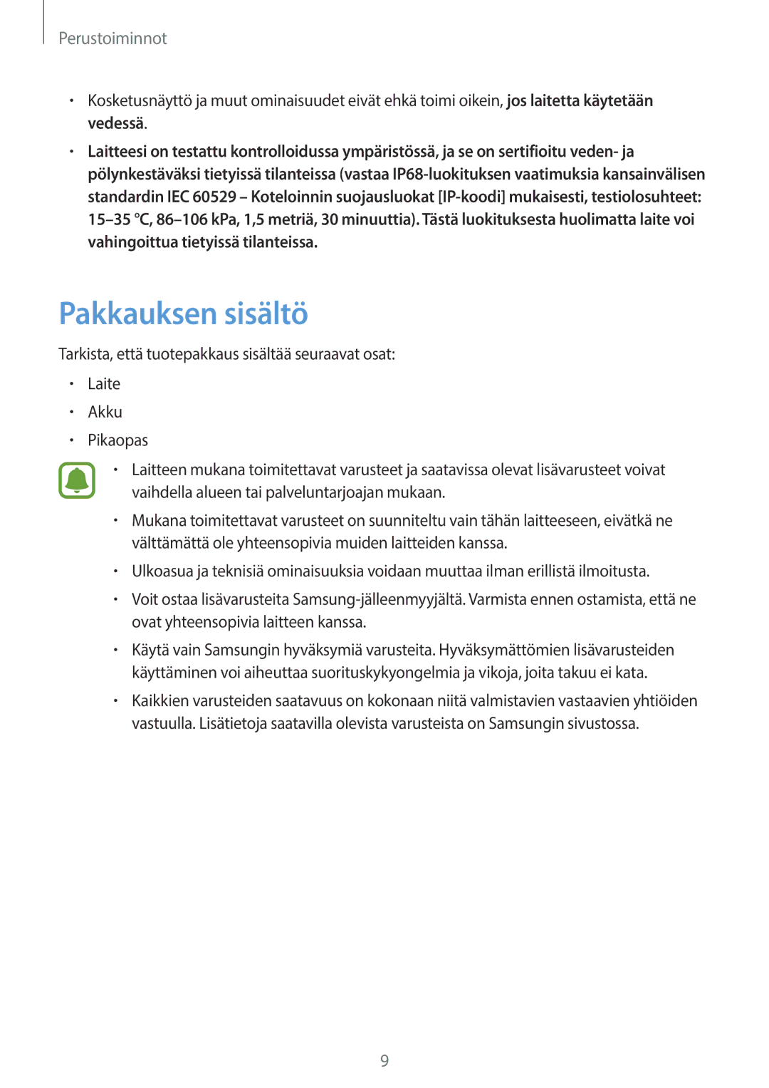 Samsung SM-G390FZKANEE manual Pakkauksen sisältö 