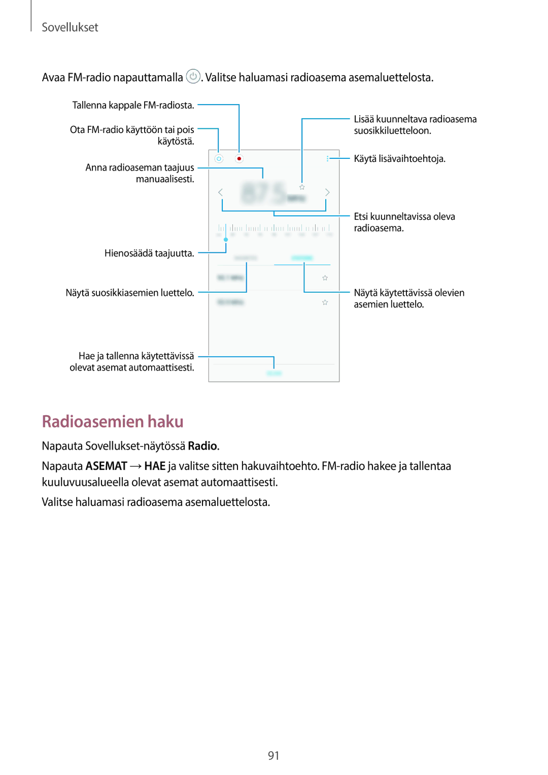 Samsung SM-G390FZKANEE manual Radioasemien haku 