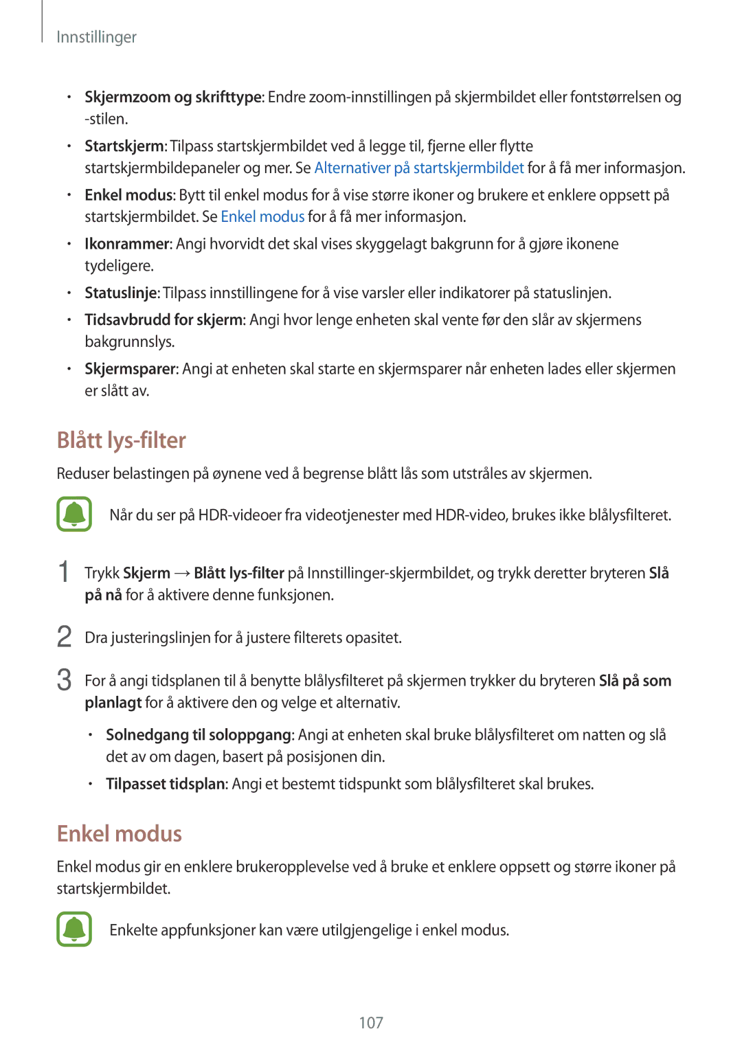 Samsung SM-G390FZKANEE manual Blått lys-filter, Enkel modus 