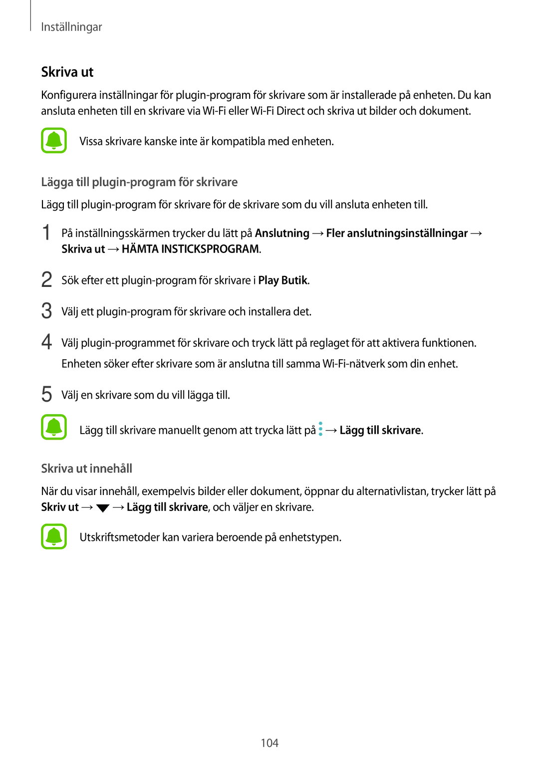 Samsung SM-G390FZKANEE manual Skriva ut, Lägga till plugin-program för skrivare 