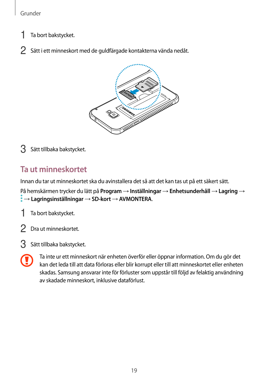 Samsung SM-G390FZKANEE manual Ta ut minneskortet 