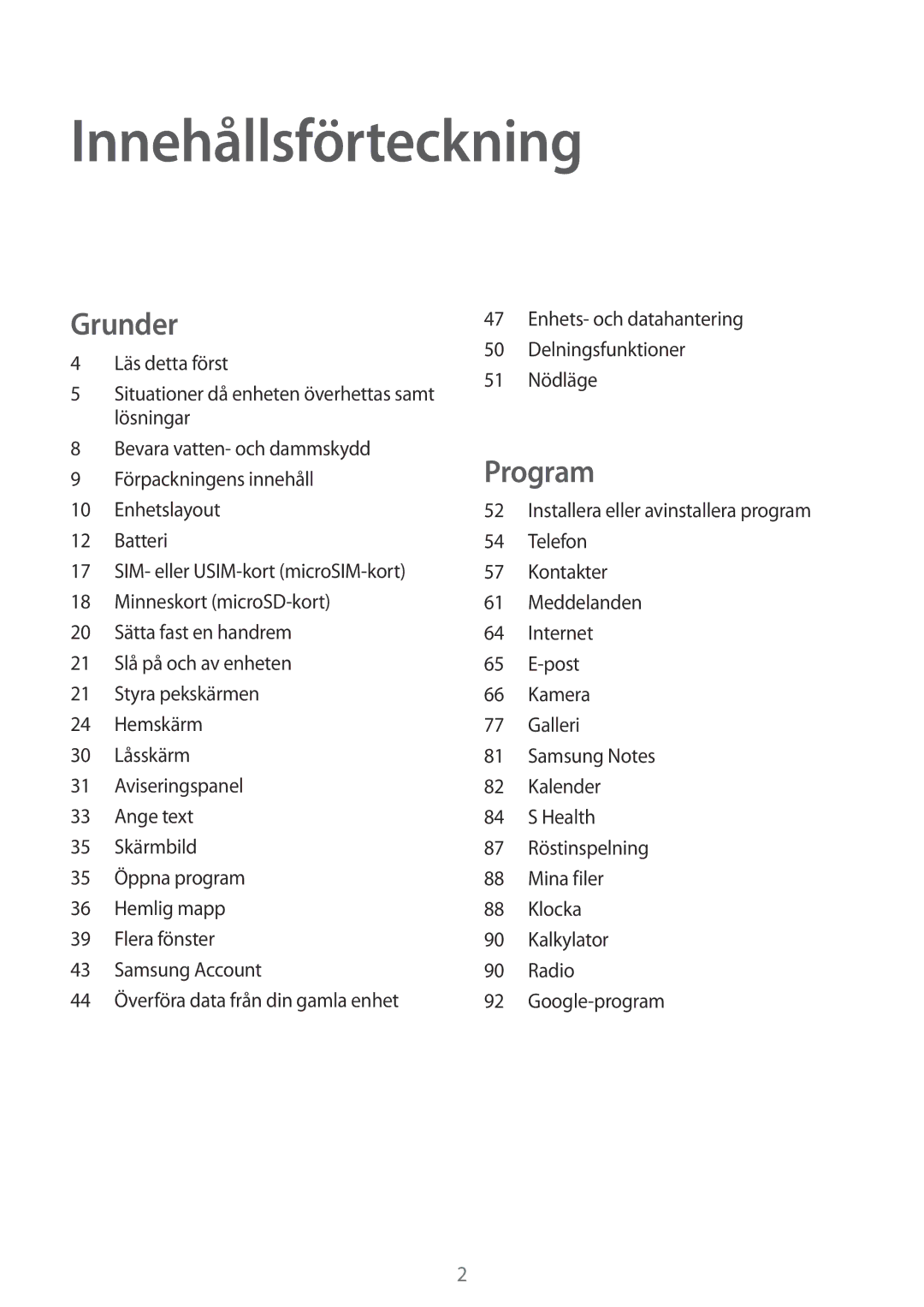 Samsung SM-G390FZKANEE manual Innehållsförteckning 